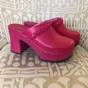 Swedish Hasbeens Laila Neon Pink Leather Clog 8 38